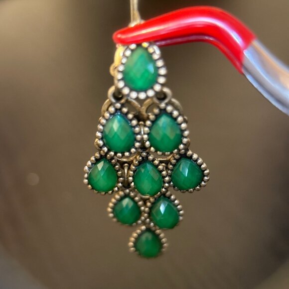 Green Teardrops Dangle Earrings - Picture 3 of 6